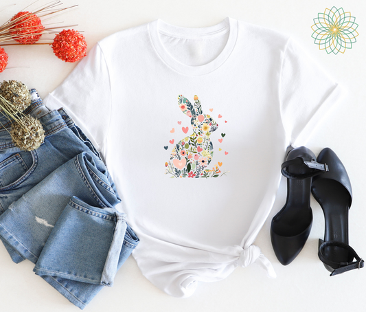 Feminine Floral Easter Bunny Rabbit Softstyle Tshirt