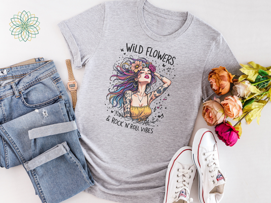 Wild Flowers & Rock n'Roll Vibes Boho Cool Softstyle Tshirt