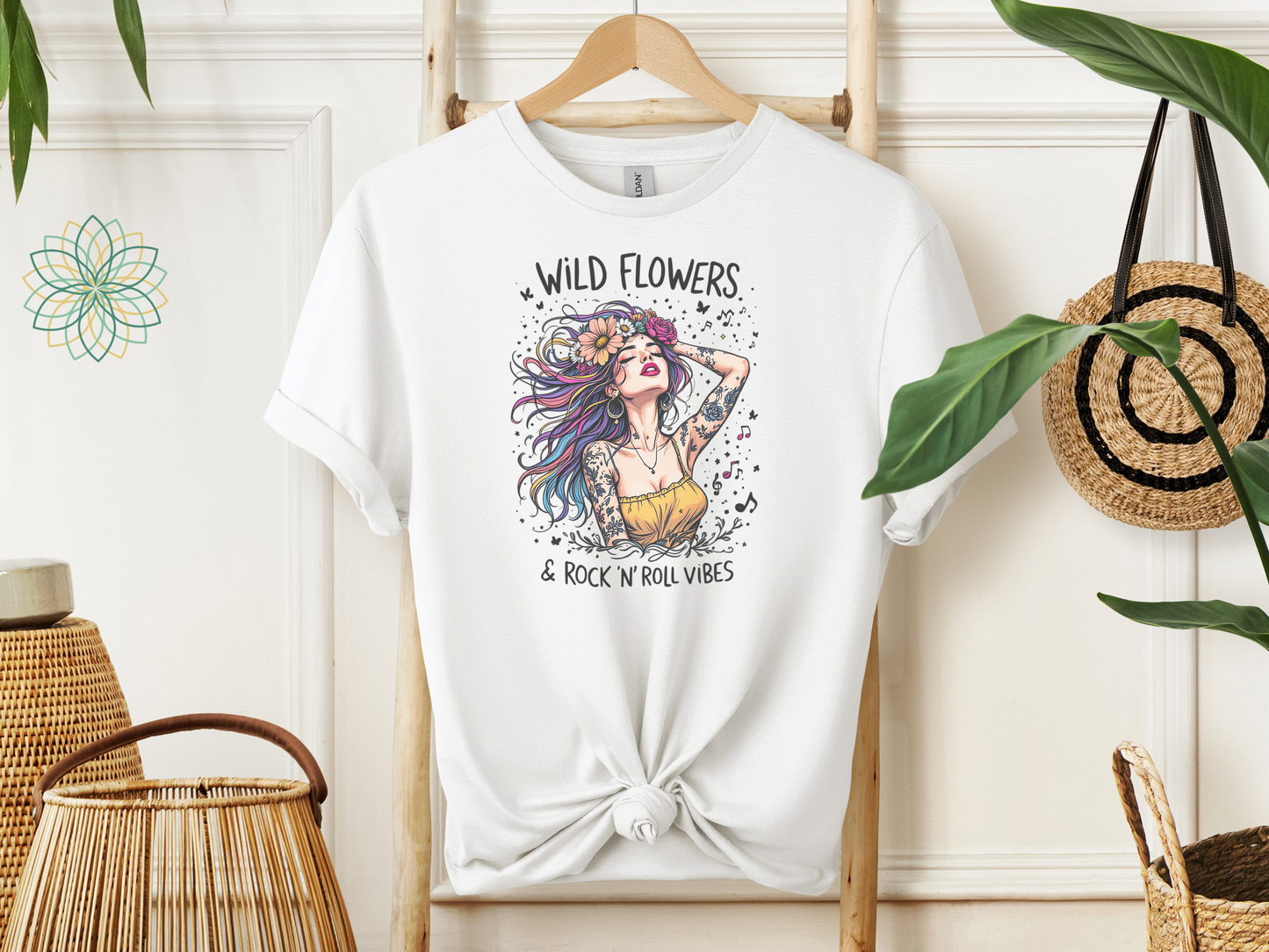 Wild Flowers & Rock n'Roll Vibes Boho Cool Softstyle Tshirt