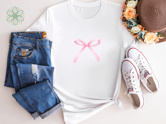 Ditsy Coquette Pink Bow Softstyle Tshirt