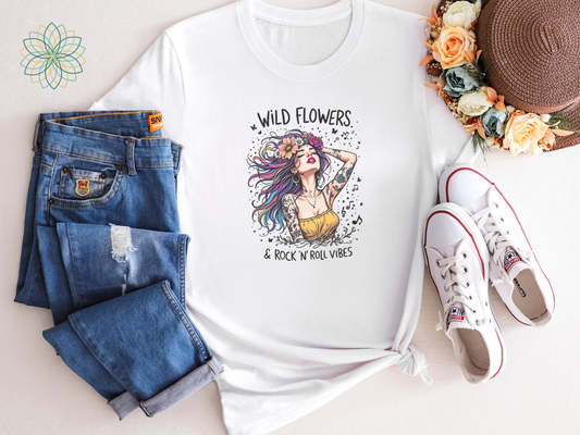 Wild Flowers & Rock n'Roll Vibes Boho Cool Softstyle Tshirt