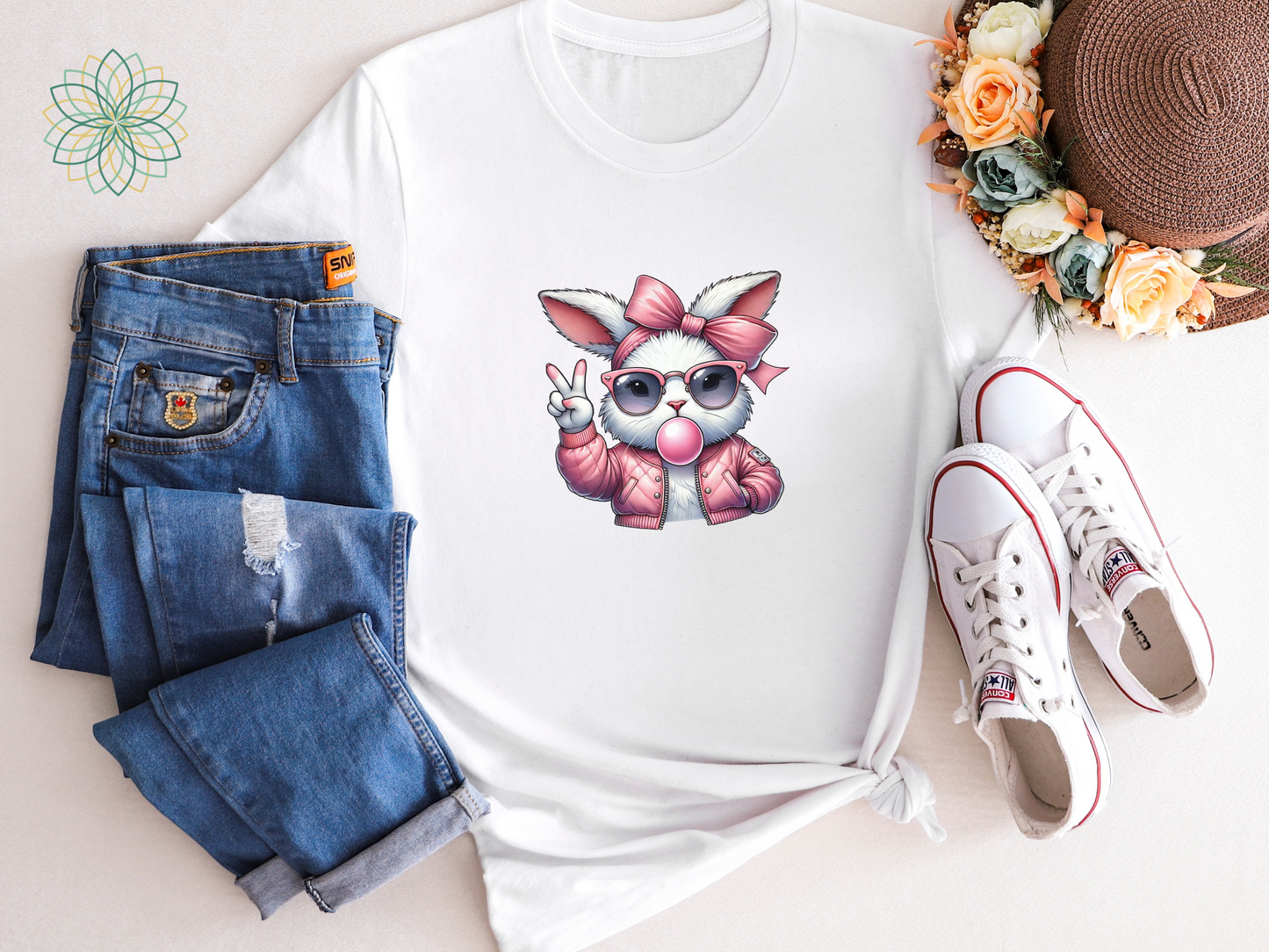 Sassy Bunny Rabbit Coquette Softstyle Tshirt