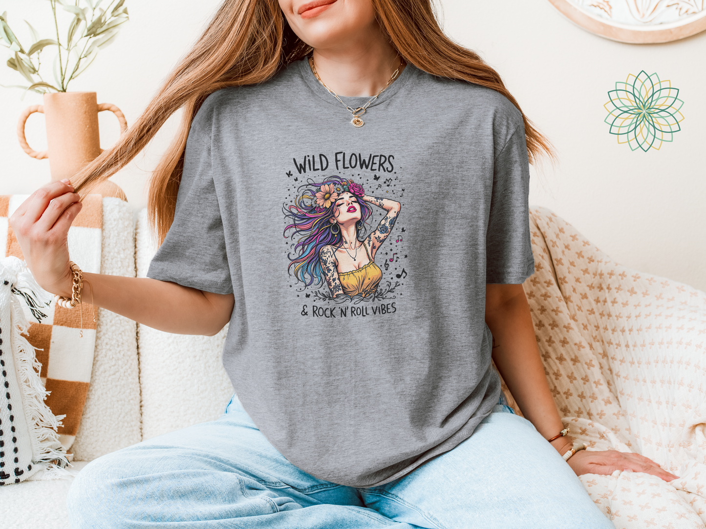 Wild Flowers & Rock n'Roll Vibes Boho Cool Softstyle Tshirt